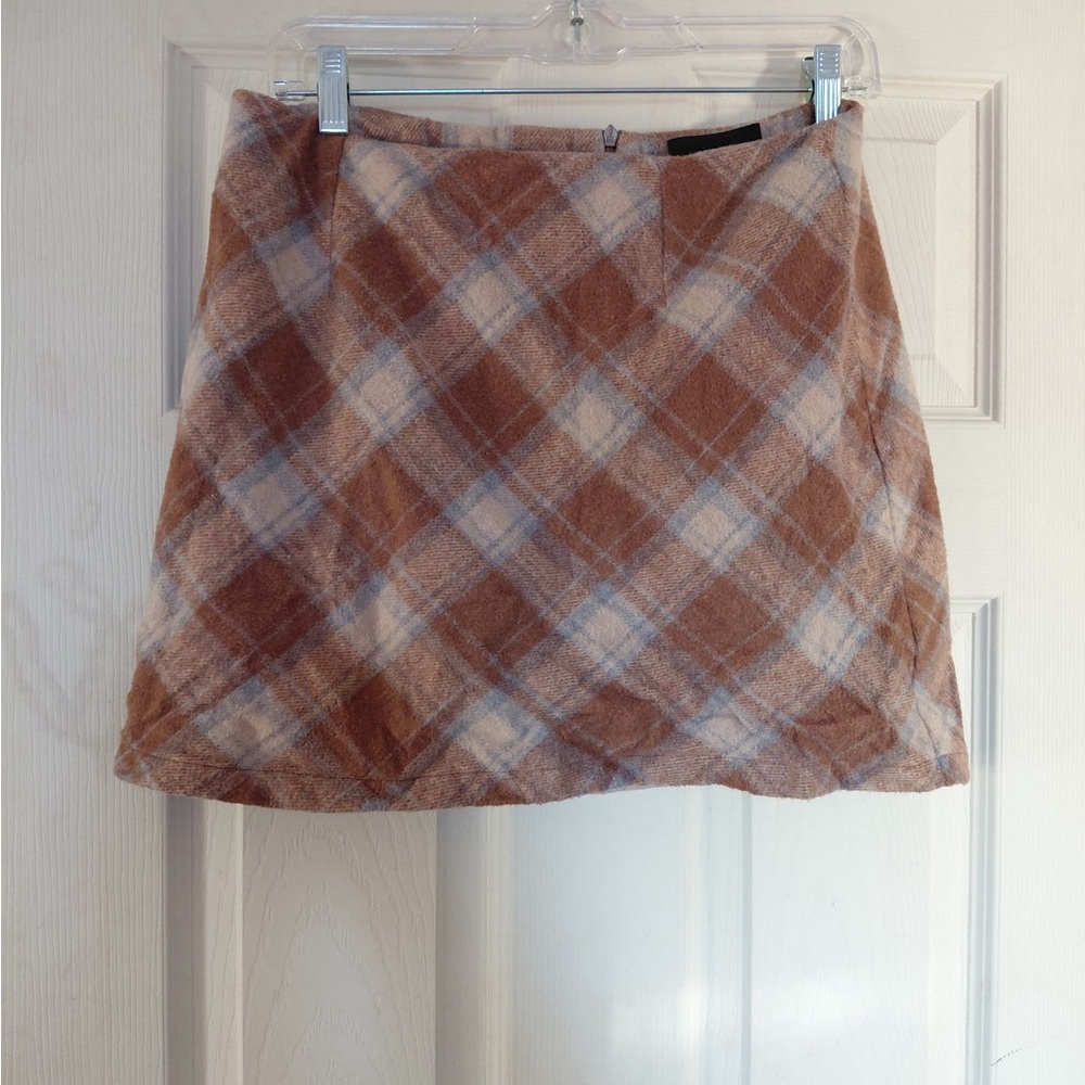 Cider Brown and Cream Plaid Mini Skirt